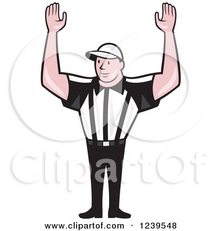 Clipart of a Cartoon American Footbal Referree Holding His Arms up for a Touchdown - Royalty Free Vector Illustration by patrimonio