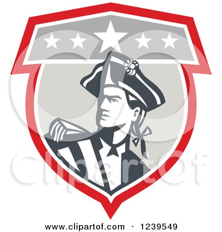 Clipart of an American Patriot Soldier in a Shield - Royalty Free Vector Illustration by patrimonio