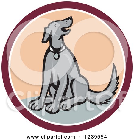 Clipart of a Retro Cartoon Gray Dog in a Circle - Royalty Free Vector Illustration by patrimonio