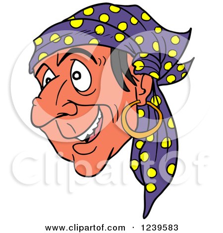 Clipart of a Romani Gypsy Woman Wearing a Bandana - Royalty Free Vector Illustration by LaffToon