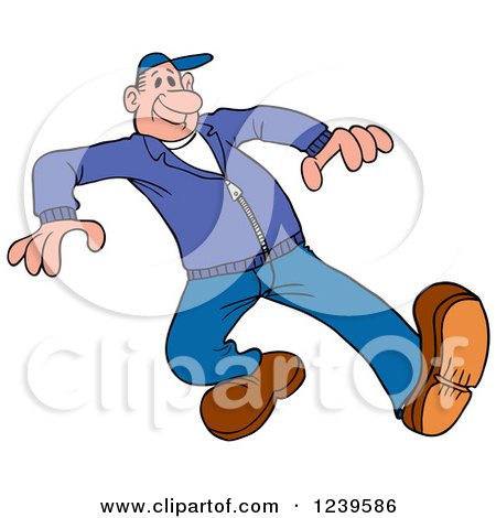 Clipart of a Happy Caucasian Man Wearing a Jacket and Baseball Cap - Royalty Free Vector Illustration by LaffToon