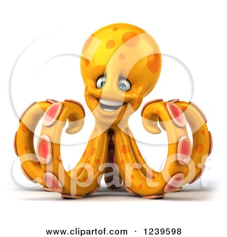 Clipart of a 3d Happy Orange Octopus - Royalty Free Illustration by Julos