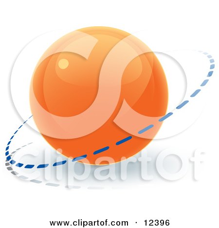 Clipart Illustration of an Orange 3D Orb Sphere With a Ring Around it, Internet Button by Leo Blanchette