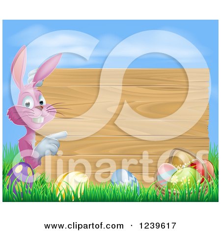 Pink Chocolate Eggs Sign Easter Bunny by AtStockIllustration