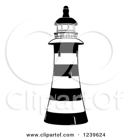 Clipart of a Black and White Striped Lighthouse - Royalty Free Vector Illustration by AtStockIllustration