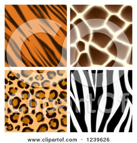 Clipart of Seamless Giraffe Leopard Zebra and Tiger Stripe Animal Prints - Royalty Free Vector Illustration by AtStockIllustration