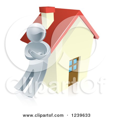 Clipart of a 3d Silver Man Leaning Against a House - Royalty Free Vector Illustration by AtStockIllustration