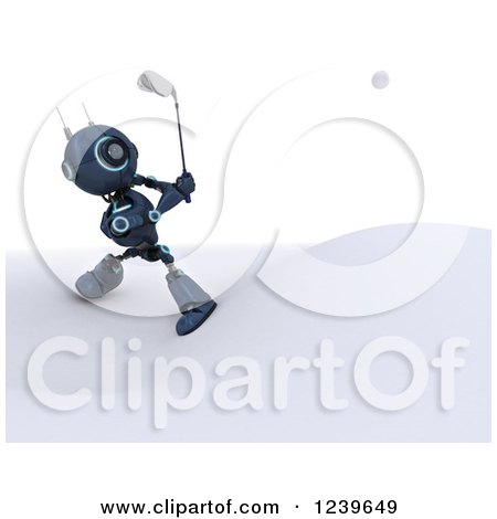 Clipart of a 3d Blue Android Robot Golfing 3 - Royalty Free CGI Illustration by KJ Pargeter