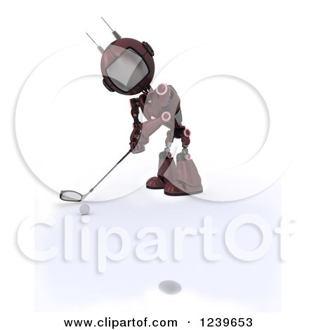 Clipart of a 3d Red Android Robot Golfing 3 - Royalty Free CGI Illustration by KJ Pargeter