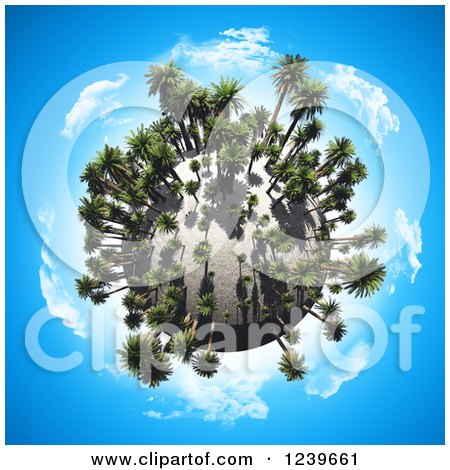 Clipart of a 3d Sandy Globe with Palm Trees over Blue Sky - Royalty Free CGI Illustration by KJ Pargeter