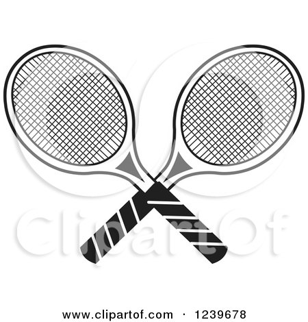 Clipart of Black and White Crossed Tennis Racquets - Royalty Free Vector Illustration by Johnny Sajem