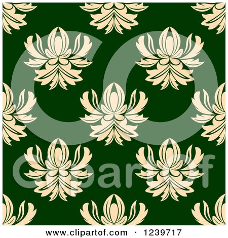 Clipart of a Seamless Green and Beige Damask Background Pattern - Royalty Free Vector Illustration by Vector Tradition SM