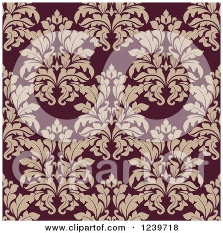 Clipart of a Seamless Purple and Beige Damask Background Pattern - Royalty Free Vector Illustration by Vector Tradition SM