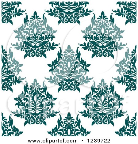 Clipart of a Seamless Teal Damask Background Pattern 2 - Royalty Free Vector Illustration by Vector Tradition SM