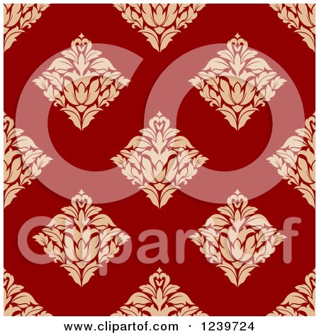 Clipart of a Seamless Red and Tan Damask Background Pattern 6 - Royalty Free Vector Illustration by Vector Tradition SM