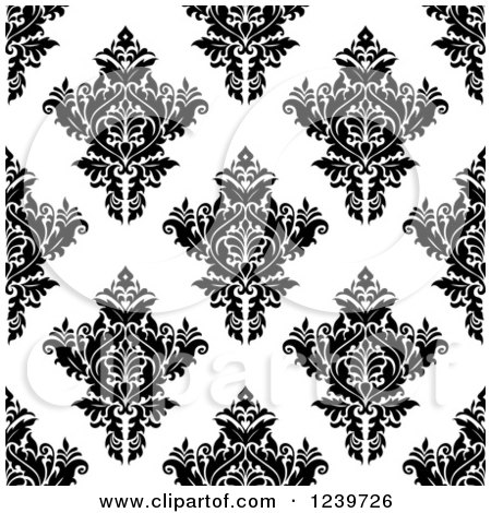 Clipart of a Seamless Black and White Damask Background Pattern 26 - Royalty Free Vector Illustration by Vector Tradition SM