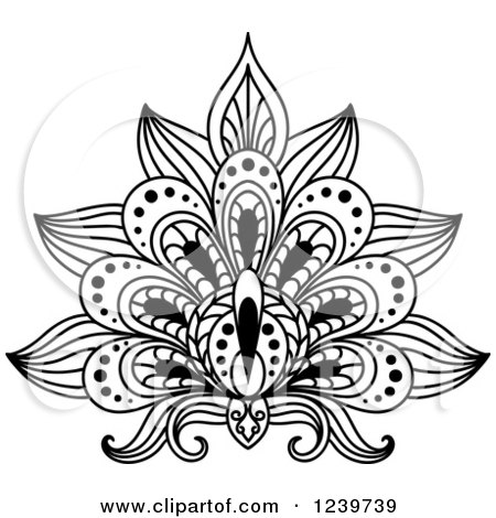 Clipart of a Black and White Henna Lotus Flower 10 - Royalty Free Vector Illustration by Vector Tradition SM