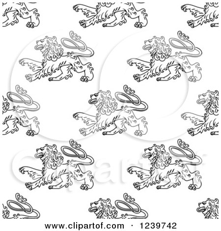 Clipart of a Seamless Background Pattern of Black and White Heraldic Lions - Royalty Free Vector Illustration by Vector Tradition SM