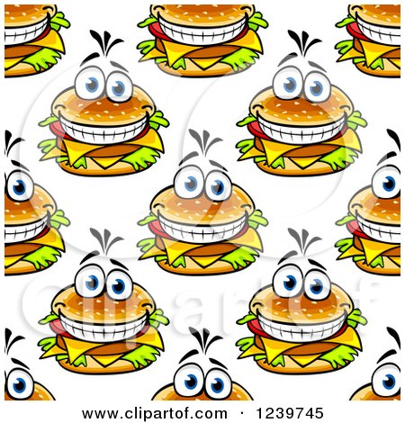 Clipart of a Seamless Background Pattern of Happy Cheeseburgers - Royalty Free Vector Illustration by Vector Tradition SM