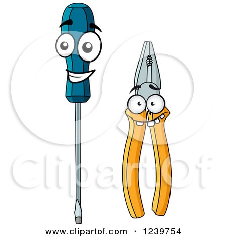 Clipart of Happy Cartoon Hammer and Pliers - Royalty Free Vector Illustration by Vector Tradition SM