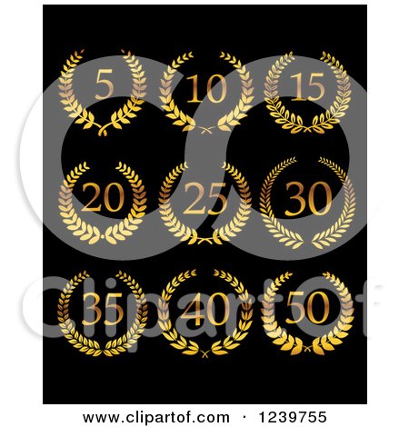 Clipart of Golden Anniversary Laurel Wreaths on Black - Royalty Free Vector Illustration by Vector Tradition SM