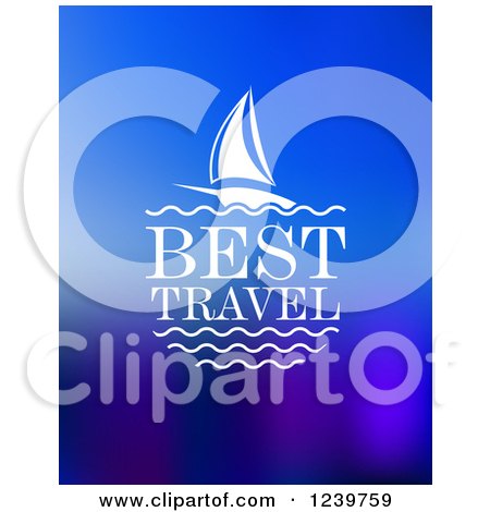 Clipart of Best Travel Text and a Sailboat on Blue - Royalty Free Vector Illustration by Vector Tradition SM