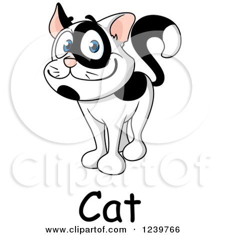 Clipart of a Happy Cartoon Spotted Cat with Text - Royalty Free Vector Illustration by Vector Tradition SM