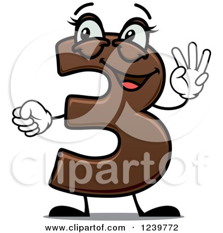 Clipart of a Happy Brown Number Three Holding up 3 Fingers - Royalty Free Vector Illustration by Vector Tradition SM