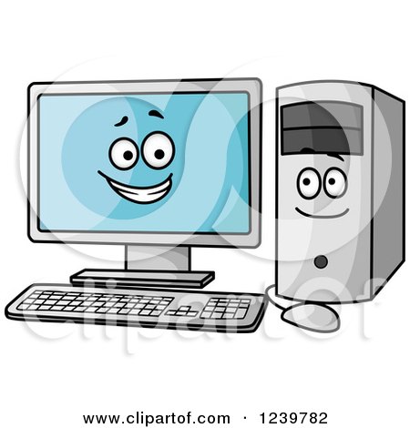 Clipart of a Happy Desktop Computer Screen and Tower - Royalty Free Vector Illustration by Vector Tradition SM