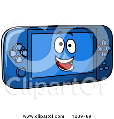 Clipart of a Cartoon Happy Blue Handhelde Video Game - Royalty Free Vector Illustration by Vector Tradition SM