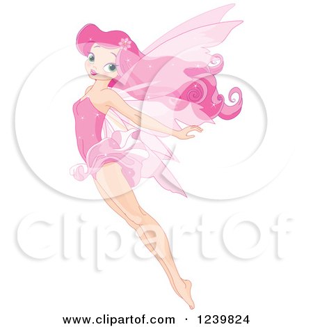 Clipart of a Pink Fairy Flying with Her Legs and Arms Stretched Behind - Royalty Free Vector Illustration by Pushkin