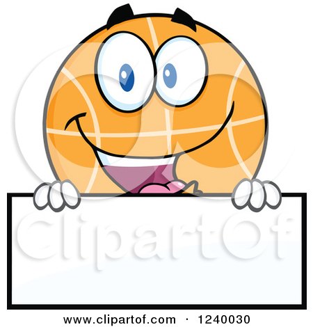 Clipart of a Basketball Mascot over a Blank Sign - Royalty Free Vector Illustration by Hit Toon