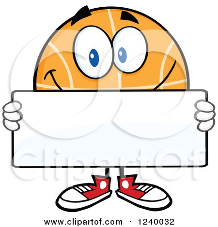 Clipart of a Basketball Mascot Holding a Blank Sign - Royalty Free Vector Illustration by Hit Toon
