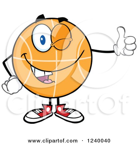 Clipart of a Basketball Mascot Winking and Holding a Thumb up - Royalty Free Vector Illustration by Hit Toon