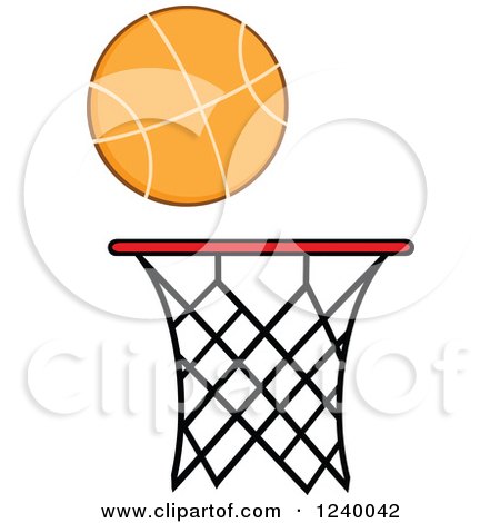 Clipart of a Basketball over a Hoop - Royalty Free Vector Illustration by Hit Toon