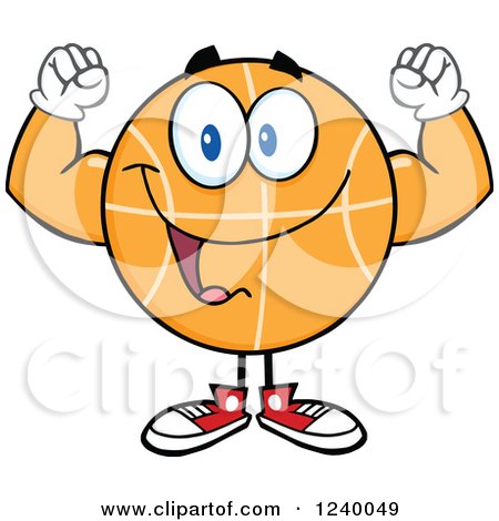 Clipart of a Basketball Mascot Flexing His Biceps - Royalty Free Vector Illustration by Hit Toon