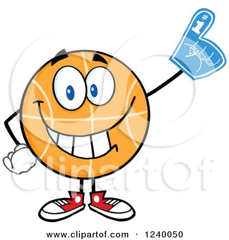 Clipart of a Basketball Mascot Sports Fan with a Foam Finger - Royalty Free Vector Illustration by Hit Toon