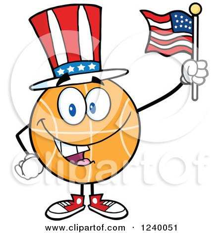 Clipart of a Basketball Mascot Uncle Sam with a Flag - Royalty Free Vector Illustration by Hit Toon