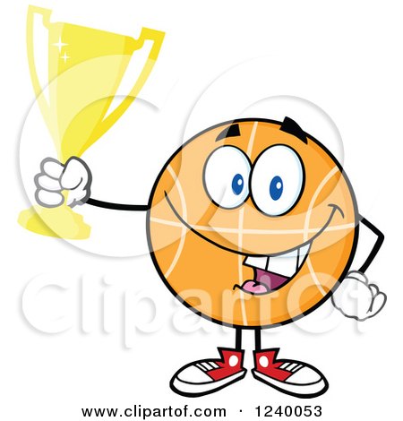 Clipart of a Basketball Mascot Champion Holding a Trophy Cup - Royalty Free Vector Illustration by Hit Toon