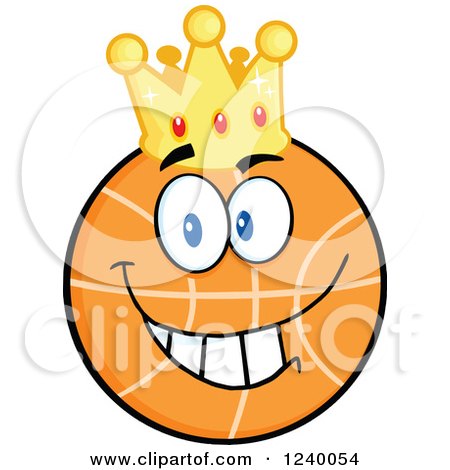 Clipart of a Basketball Mascot Wearing a Crown - Royalty Free Vector Illustration by Hit Toon