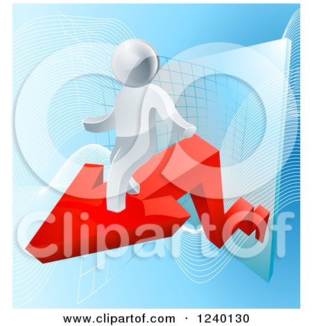 Clipart of a 3d Successful Silver Businessman Riding a Red Arrow off of a Chart - Royalty Free Vector Illustration by AtStockIllustration