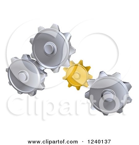 Clipart of 3d Gold and Silver Gear Cogs - Royalty Free Vector Illustration by AtStockIllustration
