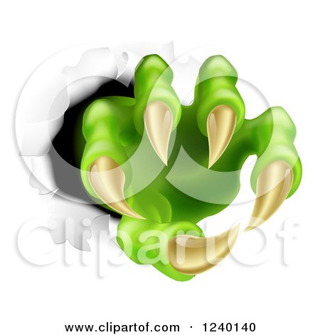 Clipart of Green Monster Claws Ripping Through Metal - Royalty Free Vector Illustration by AtStockIllustration