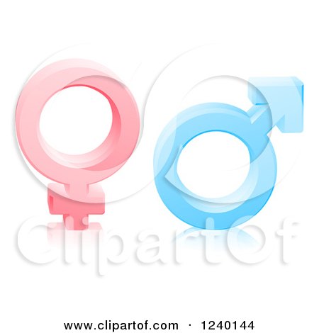 Clipart of 3d Male and Female Gender Symbols and Reflections - Royalty Free Vector Illustration by AtStockIllustration