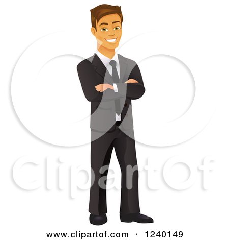 Clipart of a Handsome Caucasian Businessman with Folded Arms - Royalty Free Vector Illustration by Amanda Kate