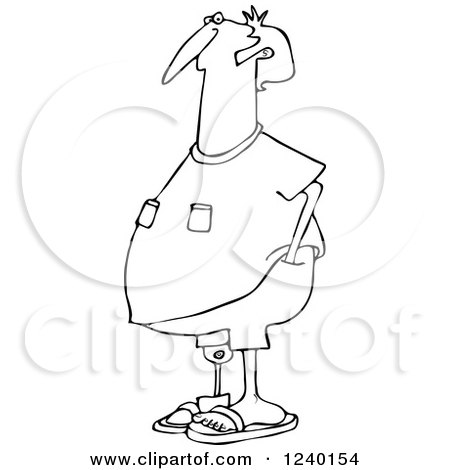 Clipart of a Black and White Chubby Causal Man with an Artificial Prosthetic Leg - Royalty Free Vector Illustration by djart