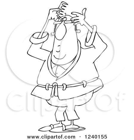 Clipart of a Black and White Man Combing His Last Hair on His Balding Head - Royalty Free Vector Illustration by djart