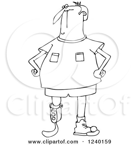 Clipart of a Black and White Blade Runner Man with an Artificial Prosthetic Leg - Royalty Free Vector Illustration by djart