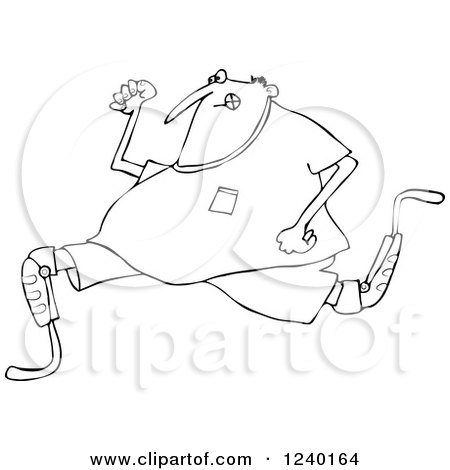 Clipart of a Black and White Man Running with an Artificial Prosthetic Leg - Royalty Free Vector Illustration by djart