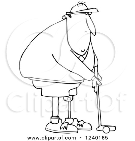 Clipart of a Black and White Golfing Man with an Artificial Prosthetic Leg - Royalty Free Vector Illustration by djart